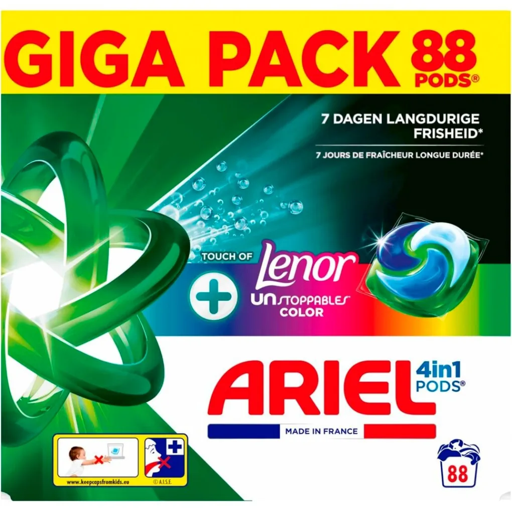 Ariel Wasmiddel>+Touch of Lenor Unstoppables Color 4-in-1 Wasmiddelpods