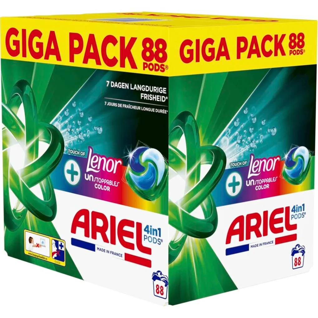 Ariel Wasmiddel>+Touch of Lenor Unstoppables Color 4-in-1 Wasmiddelpods