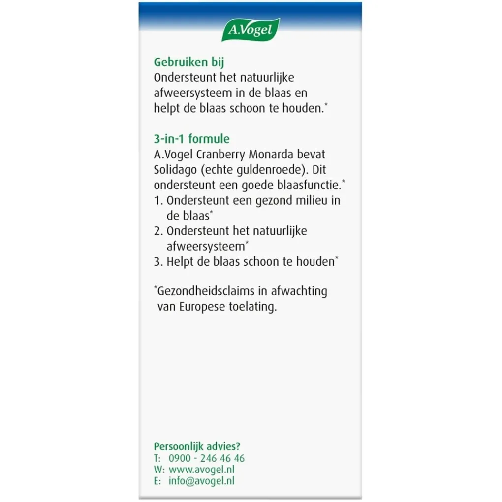 A.Vogel Natuurlijke Supplementen|Cranberrysupplementen>Cranberry Monarda Tabletten