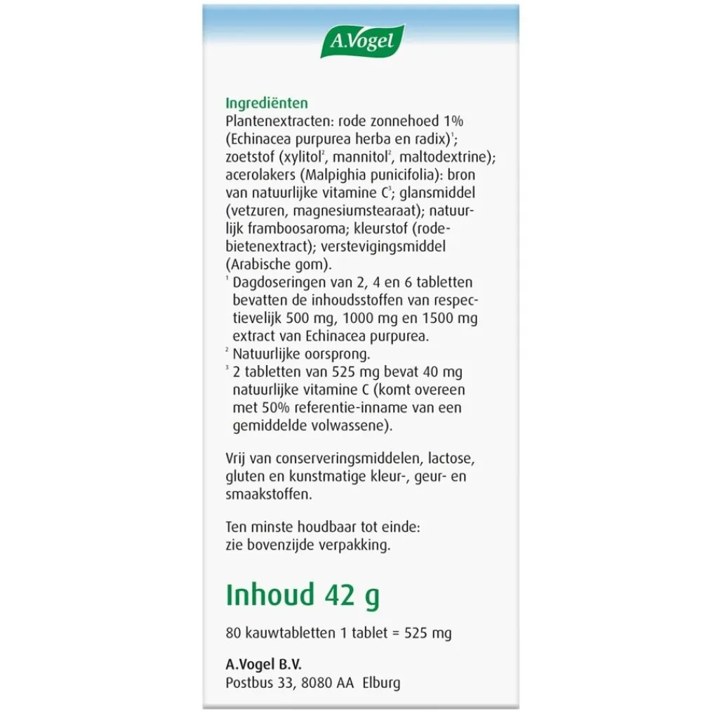 A.Vogel Natuurlijke Supplementen|Vitamines>Echinaforce Junior + Vitamine C Kauwtabletten