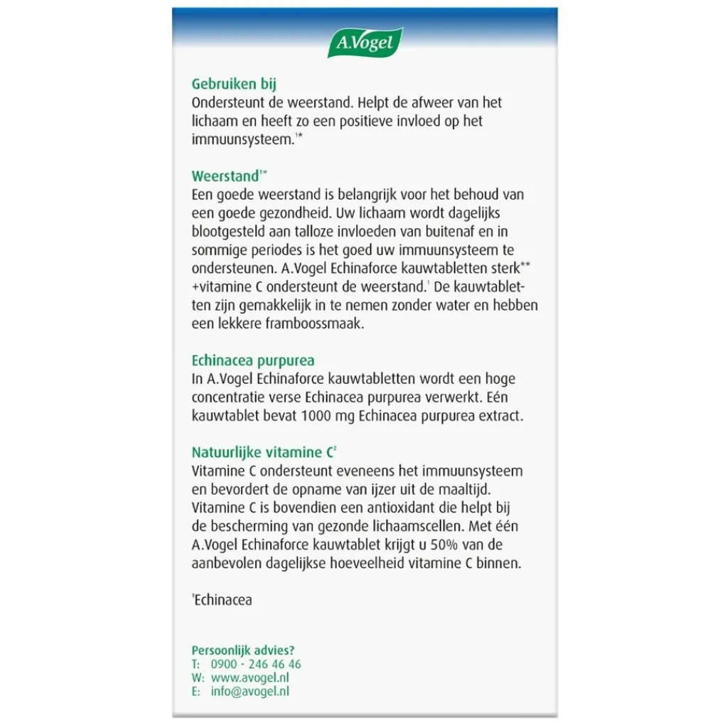 A.Vogel Natuurlijke Supplementen|Weerstand En Of Energie>Echinaforce Sterk** + Vitamine C Kauwtabletten