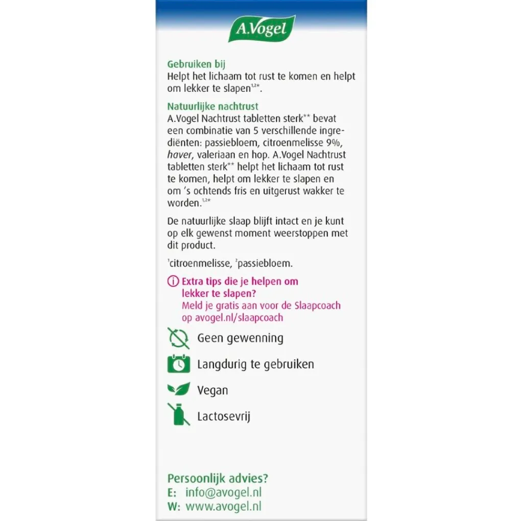 A.Vogel Natuurlijke Supplementen|Rust En Ontspanning>Nachtrust Sterk** Tabletten
