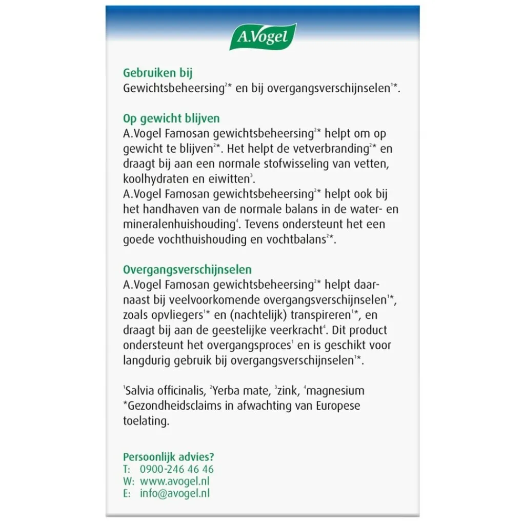 A.Vogel Overgang>Overgang Famosan Gewichtsbeheersing2* Tabletten