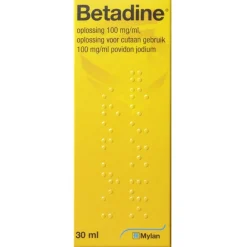 Betadine Wondontsmetting>Oplossing met 100mg/ml Povidon Jodium