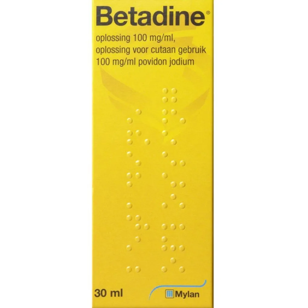 Betadine Wondontsmetting>Oplossing met 100mg/ml Povidon Jodium