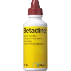 Betadine Wondontsmetting>Oplossing met 100mg/ml Povidon Jodium