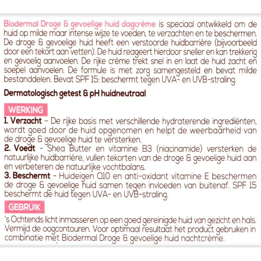 Biodermal Dagcreme>Dagcrème voor de Droge en Gevoelige Huid