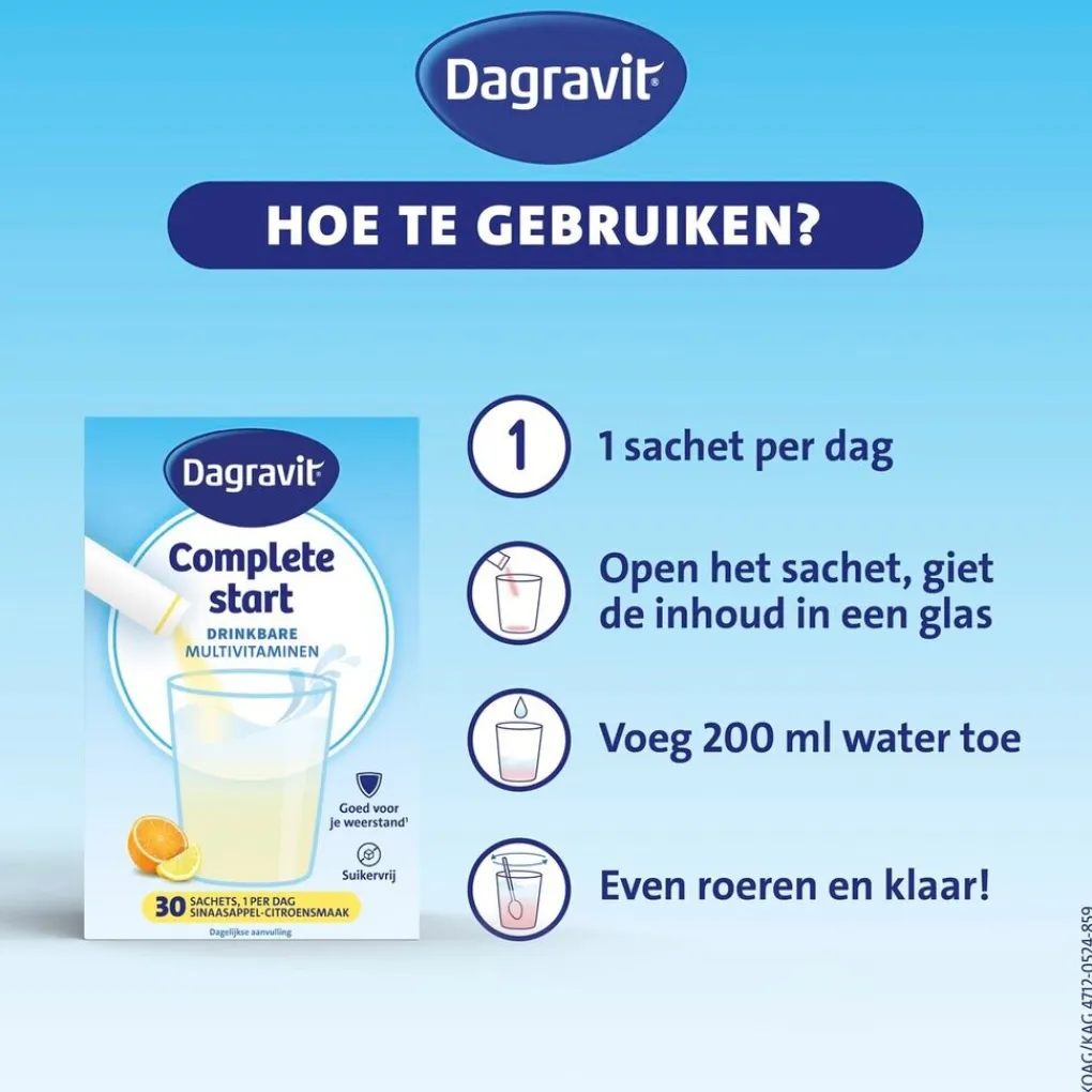 Dagravit Vitamines|Weerstand En Of Energie>Complete Start Drinkbare Multivitaminen Sachets