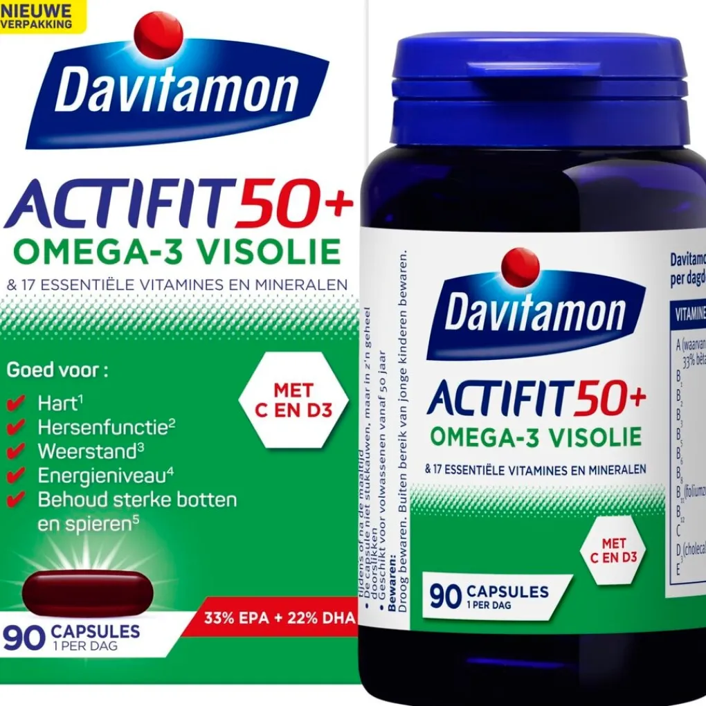 Davitamon Hart En Of Bloedvaten|Weerstand En Of Energie>Actifit 50+ Omega-3 Visolie Multivitamine & Mineralen Capsules