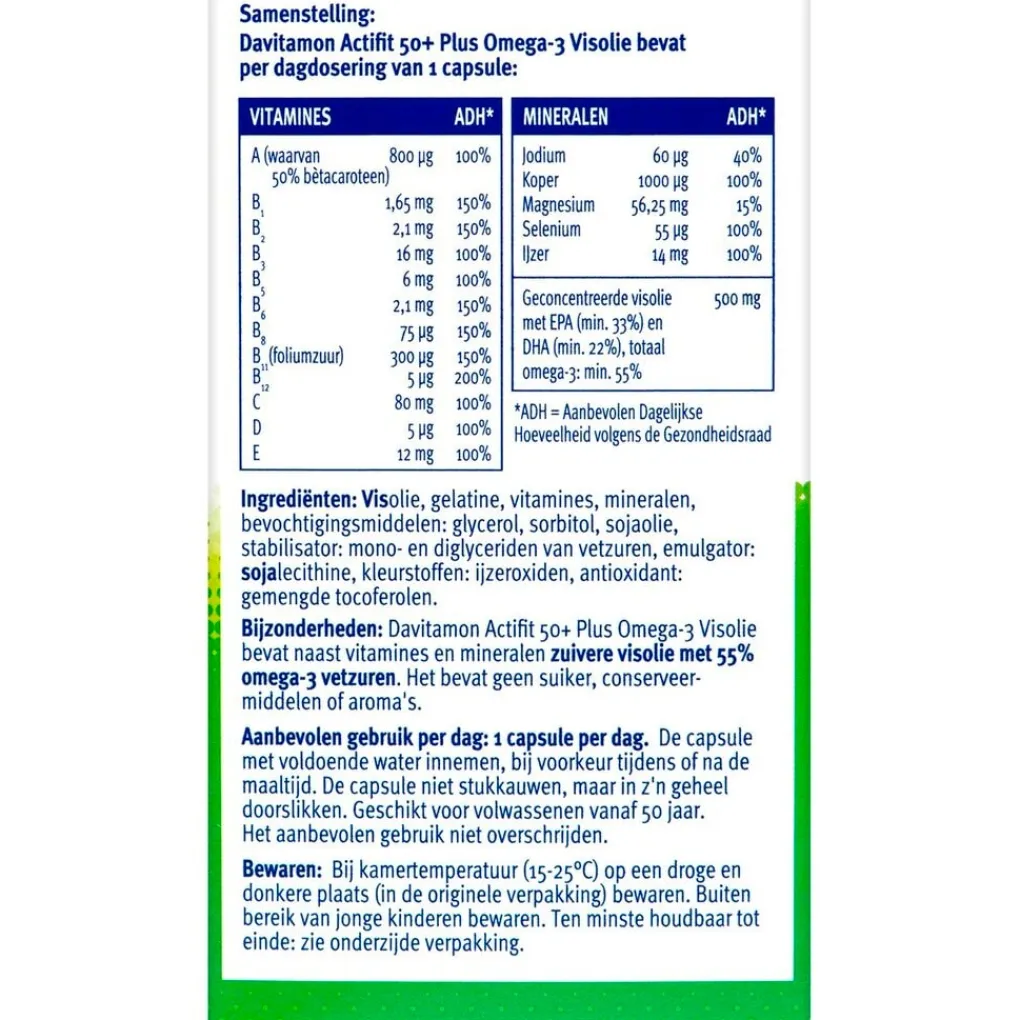 Davitamon Hart En Of Bloedvaten|Weerstand En Of Energie>Actifit 50+ Omega-3 Visolie Multivitamine & Mineralen Capsules