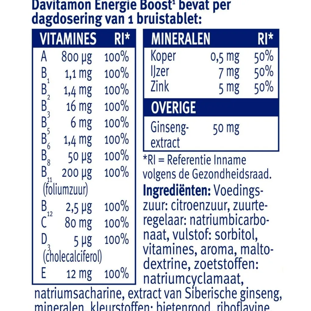 Davitamon Vitamines|Weerstand En Of Energie>Energie Boost¹ Ginseng Bruistabletten