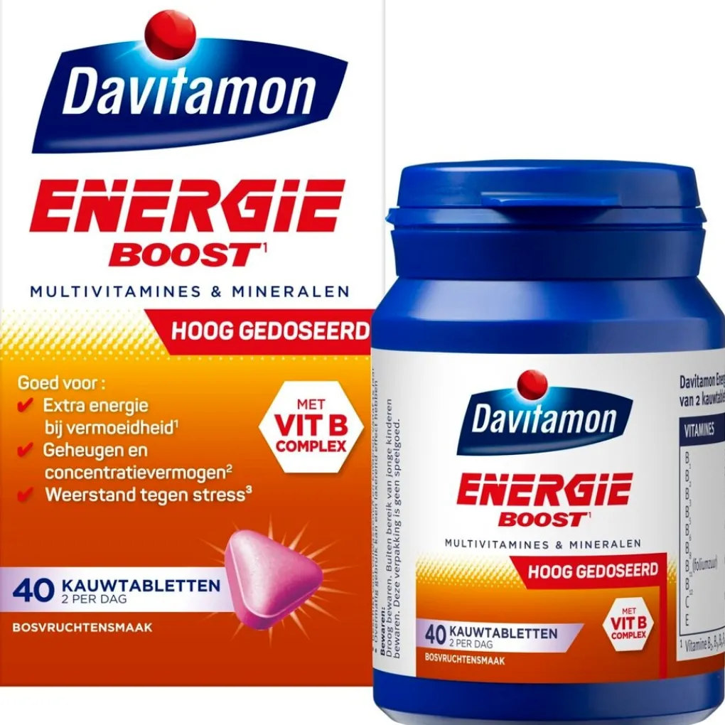 Davitamon Vitamines|Weerstand En Of Energie>Energie Boost¹ Hooggedoseerde Bosvruchten Kauwvitaminen