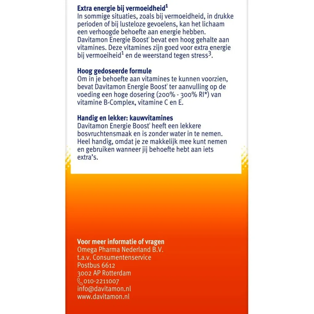 Davitamon Vitamines|Weerstand En Of Energie>Energie Boost¹ Hooggedoseerde Bosvruchten Kauwvitaminen