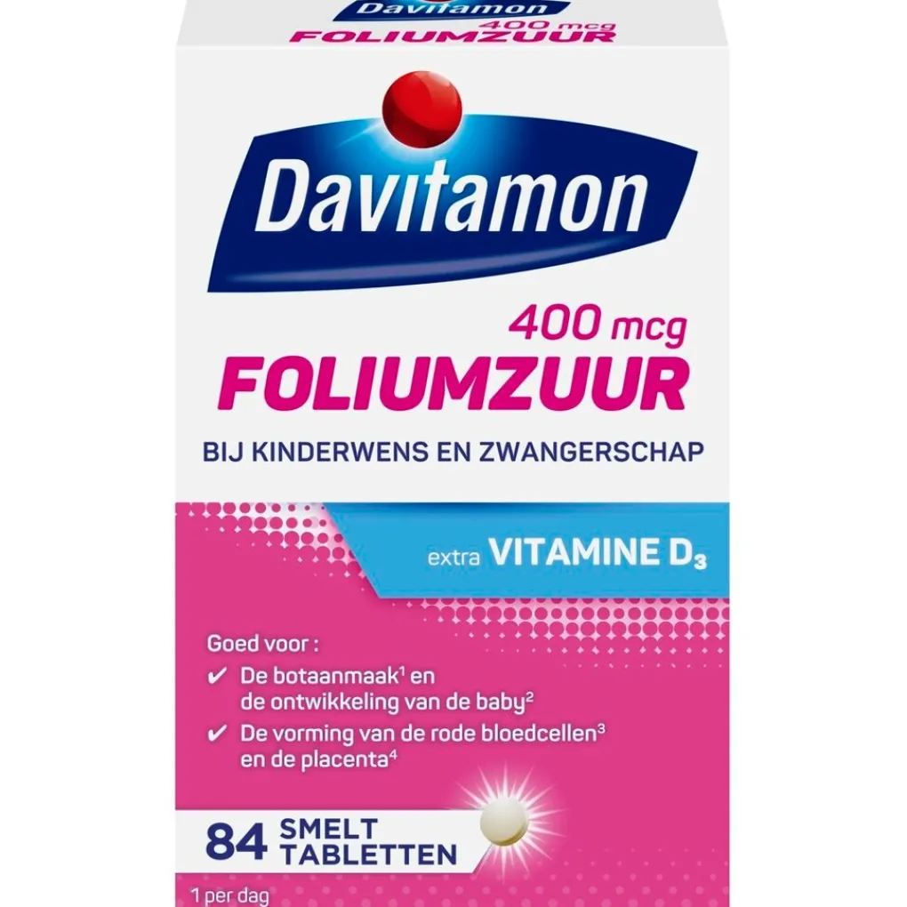 Davitamon Foliumzuur|Zwangerschapssupplementen>Foliumzuur Extra Vitamine D3 Smelttabletten