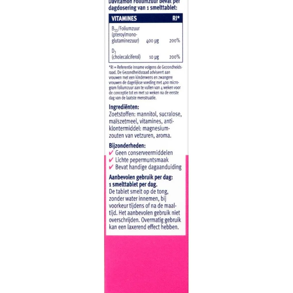 Davitamon Foliumzuur|Zwangerschapssupplementen>Foliumzuur Extra Vitamine D3 Smelttabletten