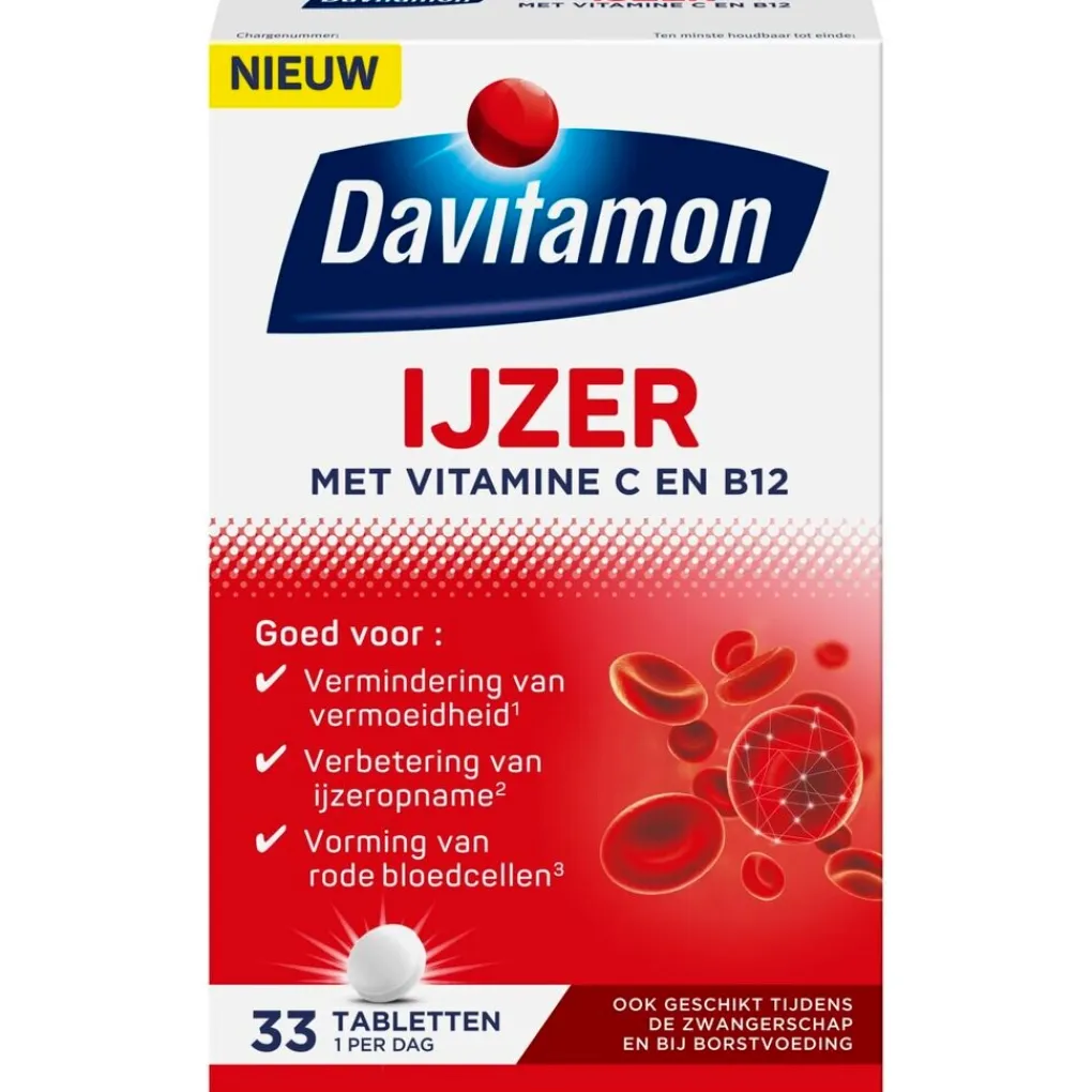 Davitamon Mineralen>Ijzer met Vitamine C en B12 Tabletten