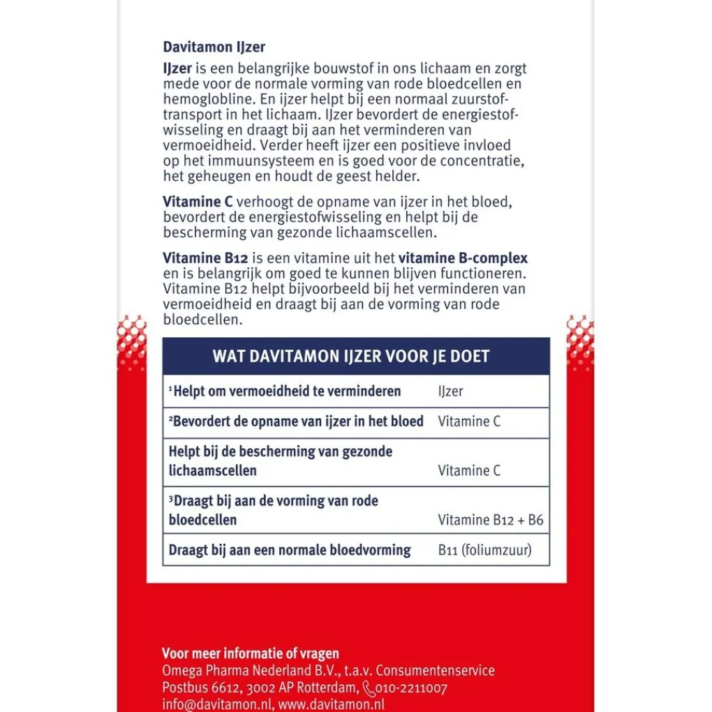 Davitamon Mineralen>Ijzer met Vitamine C en B12 Tabletten