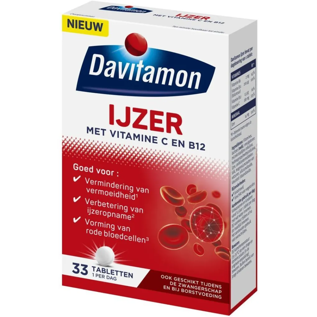 Davitamon Mineralen>Ijzer met Vitamine C en B12 Tabletten