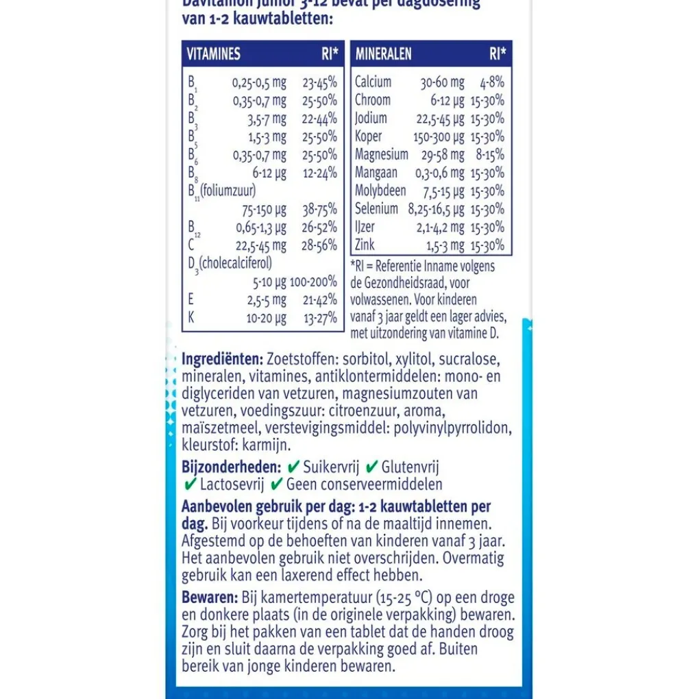 Davitamon Vitamines>Junior 3+ Framboos Kauwtabletten