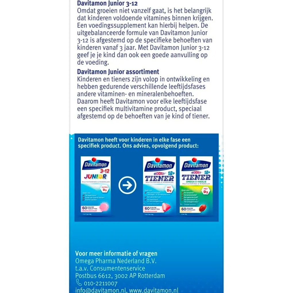 Davitamon Vitamines>Junior 3+ Framboos Kauwtabletten