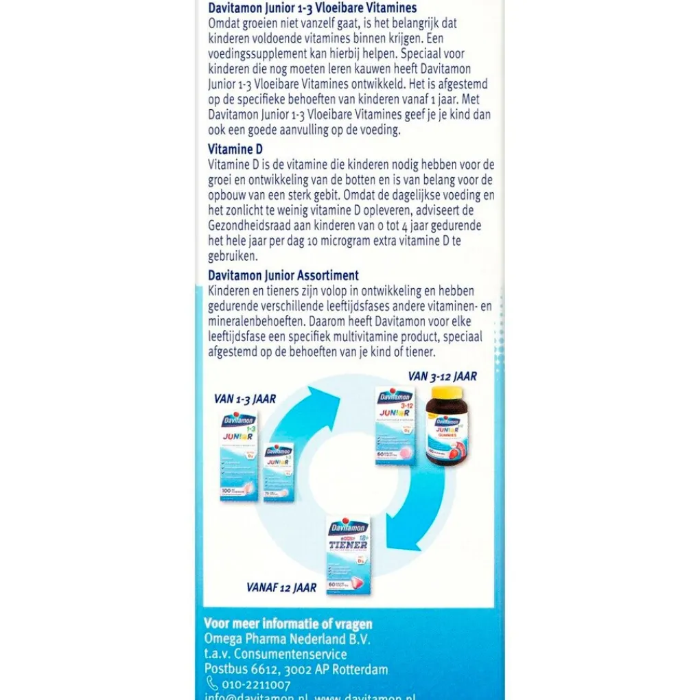Davitamon Vitamines>Junior 1+ Framboos Vloeibare Vitaminen