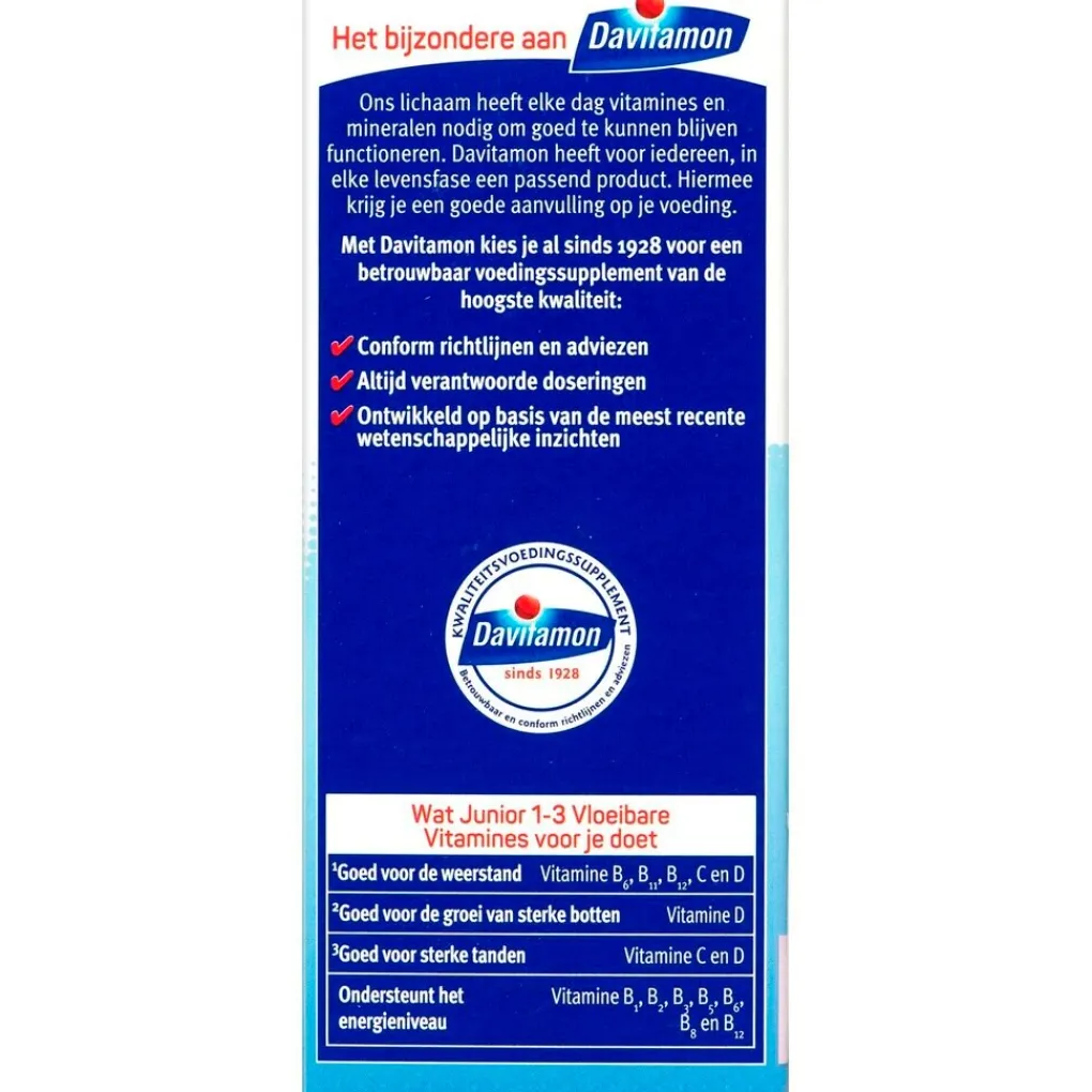 Davitamon Vitamines>Junior 1+ Framboos Vloeibare Vitaminen