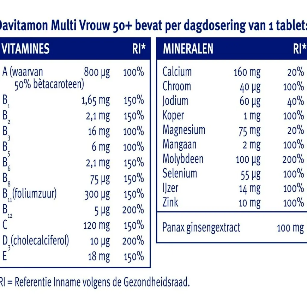 Davitamon Vitamines|Weerstand En Of Energie>Multi Vrouw 50+ Tabletten