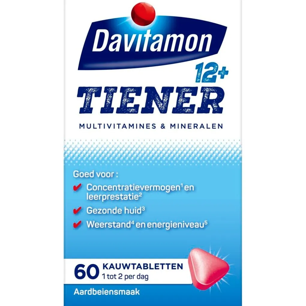 Davitamon Vitamines>Tiener 12+ Multivitamines & Mineralen Aardbei Kauwtabletten