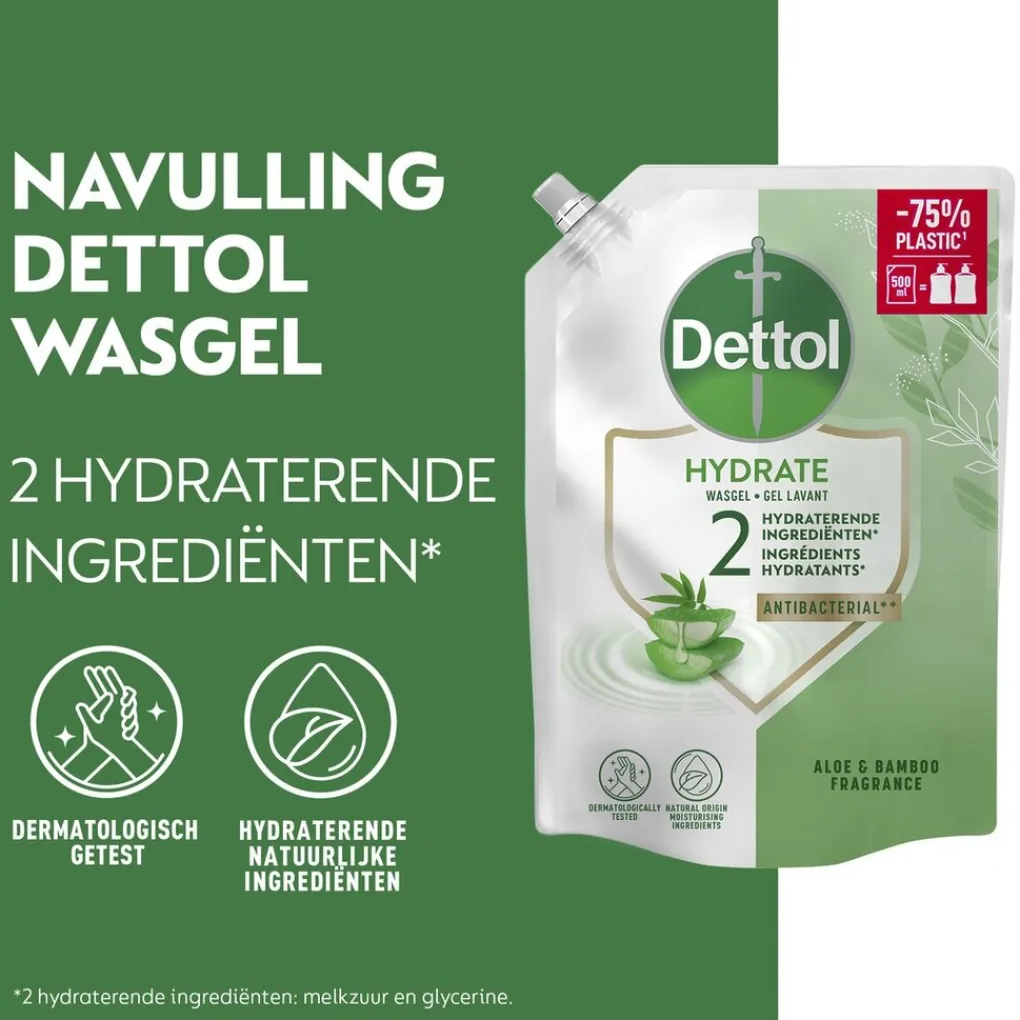 Dettol Handzeep|Handzeep Navulling>Hydrating Aloë Vera Antibacteriële Wasgel Navulling