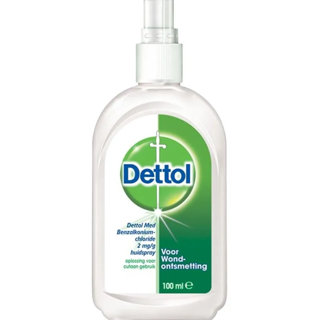 Dettol Wondontsmetting>Med Benzalkoniumchloride 2mg/g Huidspray voor Wondontsmetting