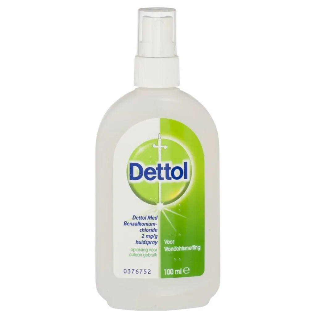 Dettol Wondontsmetting>Med Benzalkoniumchloride 2mg/g Huidspray voor Wondontsmetting