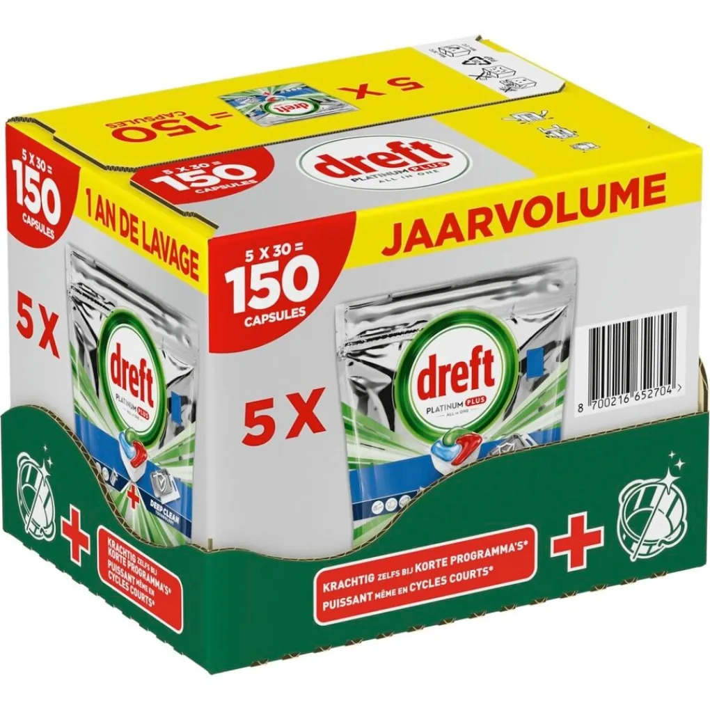 Dreft Vaatwastabletten>Platinum Plus All in One Vaatwascapsules Jaarvolume