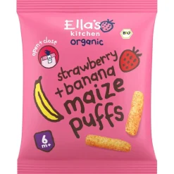 Ella's Kitchen Babytussendoortjes>6+M Strawberry + Banana Maize Puffs