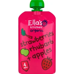 Ella's Kitchen Fruithapjes>Organic 4M+ Bio Rabarber Aarbeien en Appel Knijpzakje