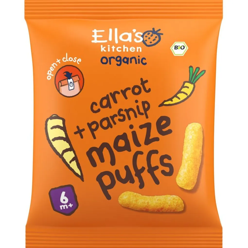 Ella's Kitchen Babytussendoortjes>Organic 6+M Carrot + Parsnip Maize Puffs