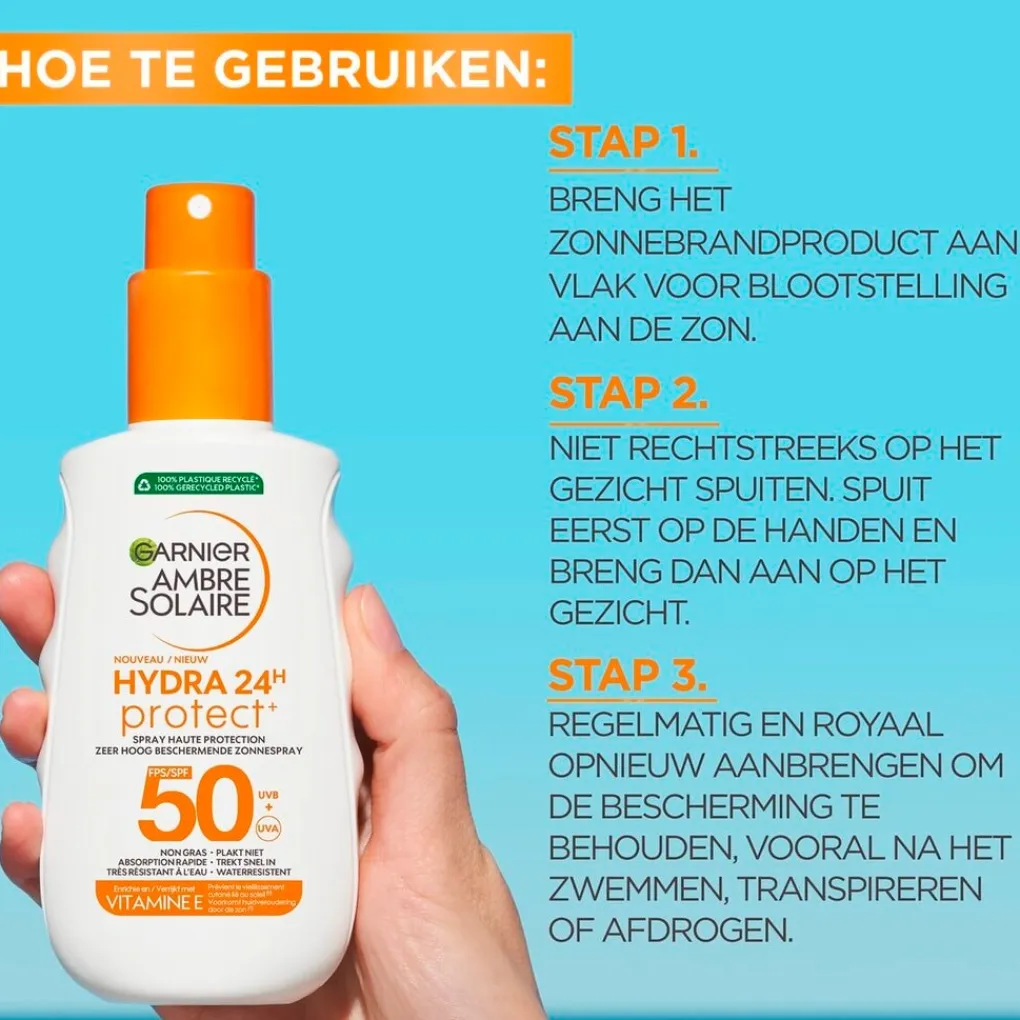 Garnier Ambre Solaire Zonnebrand>Hydra 24H SPF50 Zonnespray