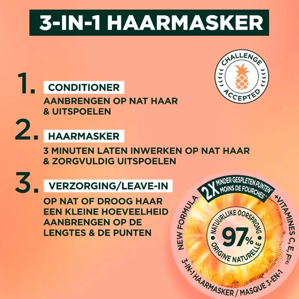 Fructis Haarmasker>Garnier Pineapple Hair Food 3-In-1 Haarmasker
