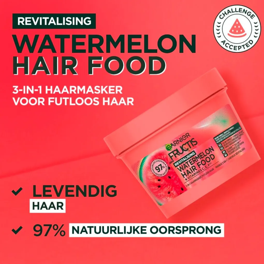 Fructis Haarmasker>Garnier Watermelon Hair Food 3-in-1 Haarmasker