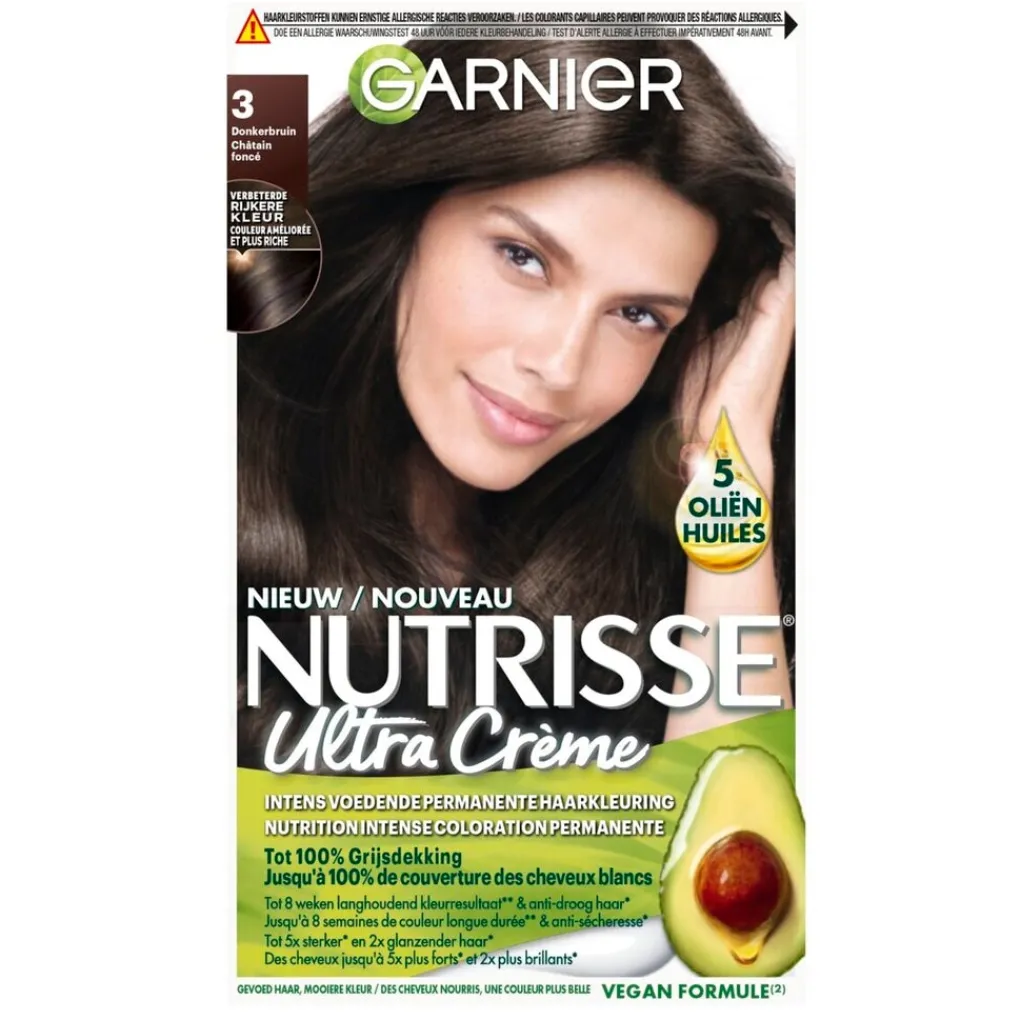 Nutrisse Haarverf>Garnier Ultra Crème 3 Donkerbruin Permanente Haarkleuring