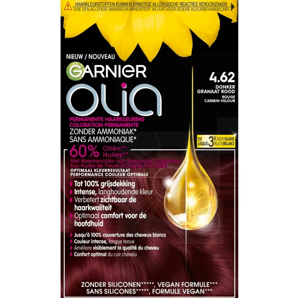 Olia Haarverf>Garnier 4.62 Donker Granaatrood Permanente Haarkleuring