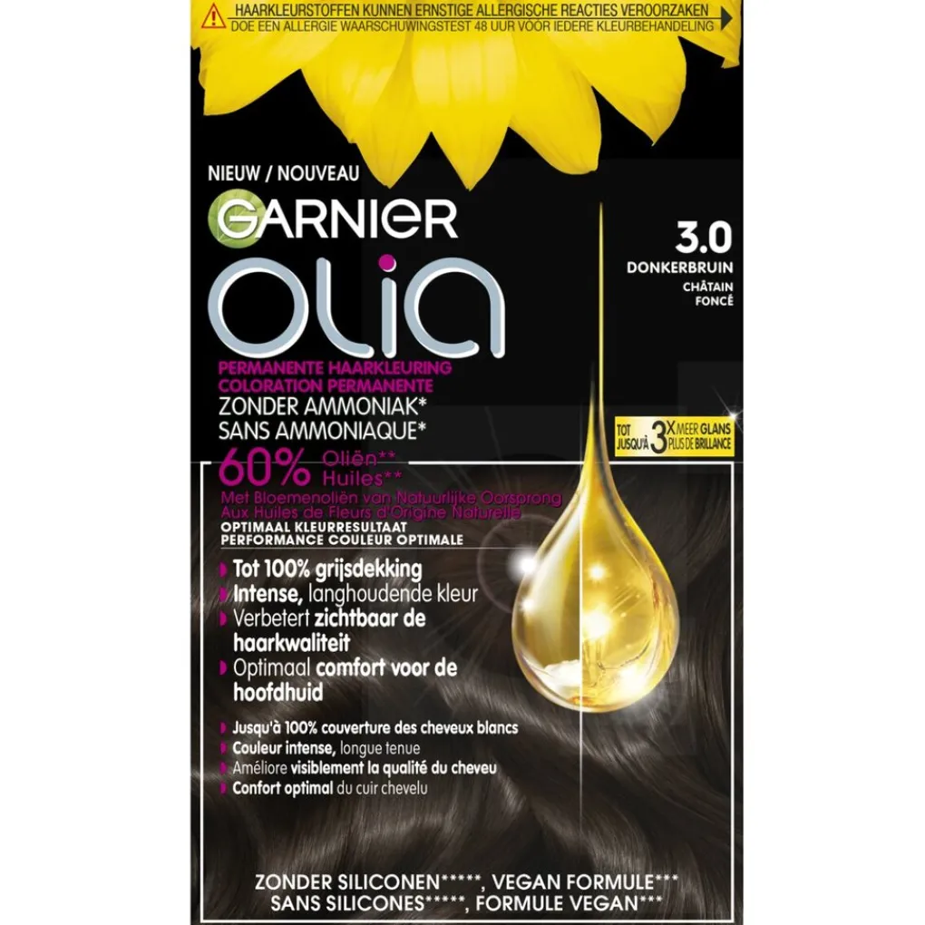 Olia Haarverf>Garnier 3 Donkerbruin Permanente Haarkleuring