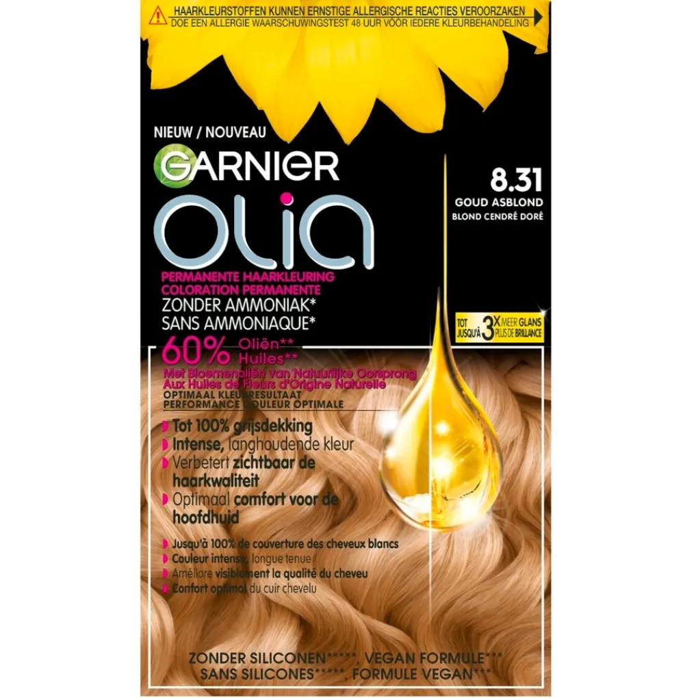 Olia Haarverf>Garnier 8.31 Goud Asblond Permanente Haarkleuring