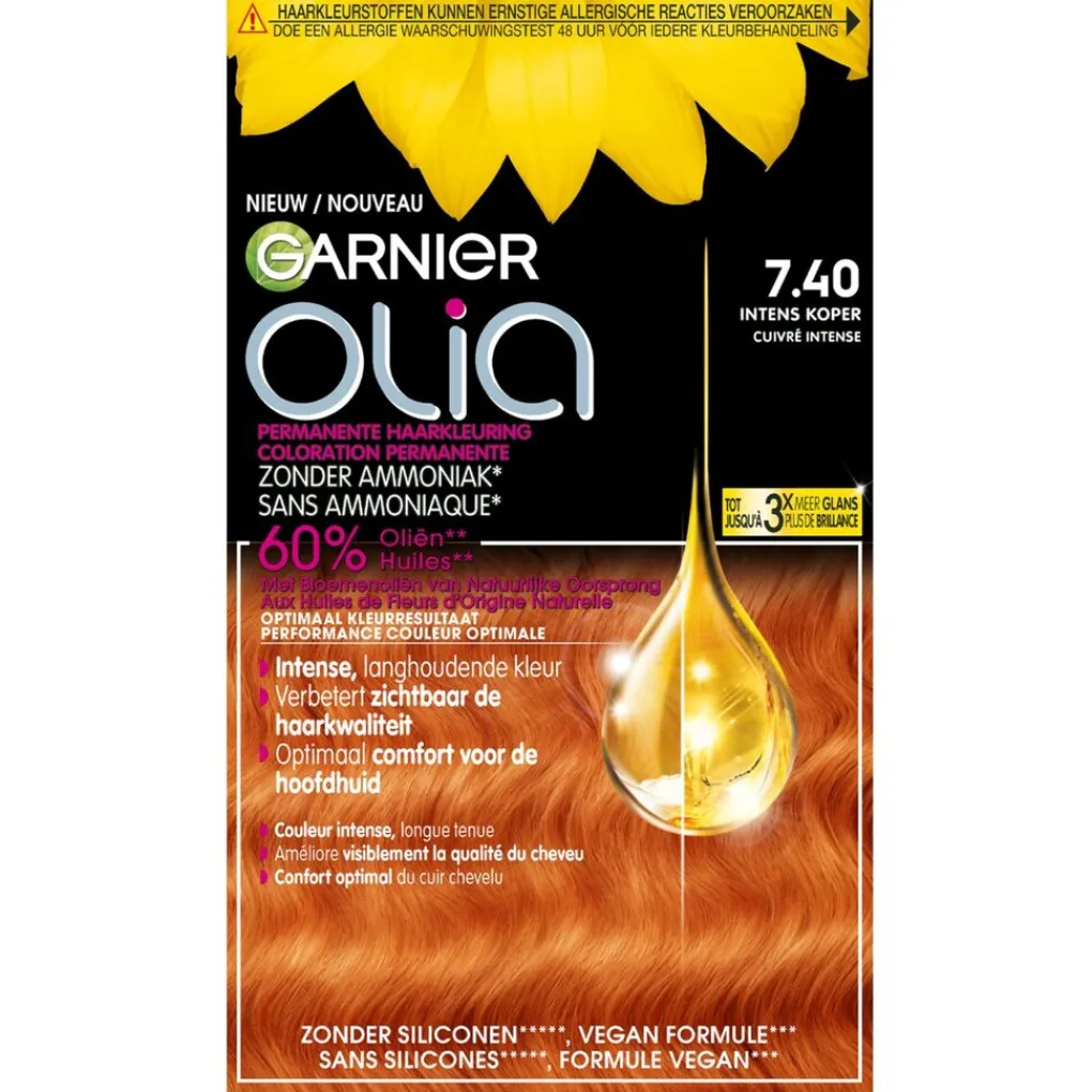 Olia Haarverf>Garnier 7.40 Intens Koper Permanente Haarkleuring