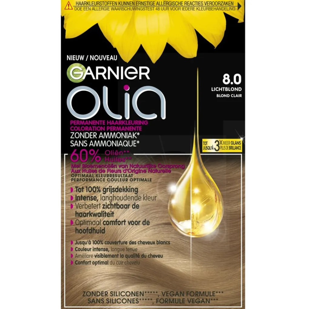 Olia Haarverf>Garnier 8.0 Lichtblond Permanente Haarkleuring
