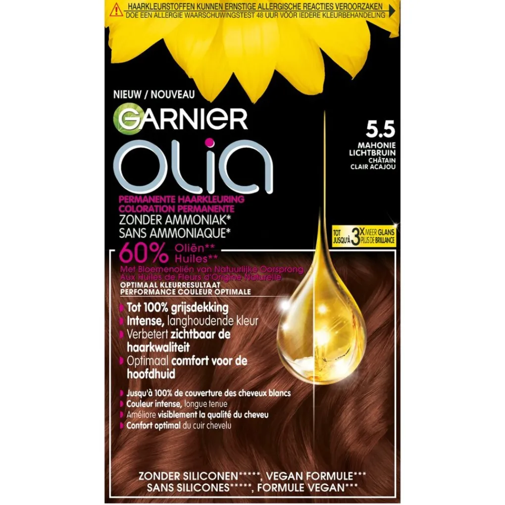 Olia Haarverf>Garnier 5.5 Mahonie Lichtbruin Permanente Haarkleuring