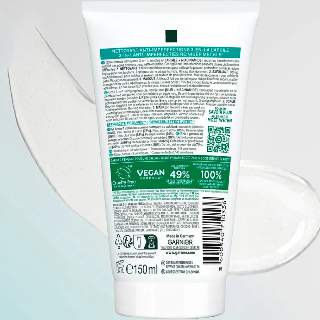Garnier Skin Naturals Gezichtsreiniging>Garnier Pure Active Anti-Puistjes 3-in-1 Klei