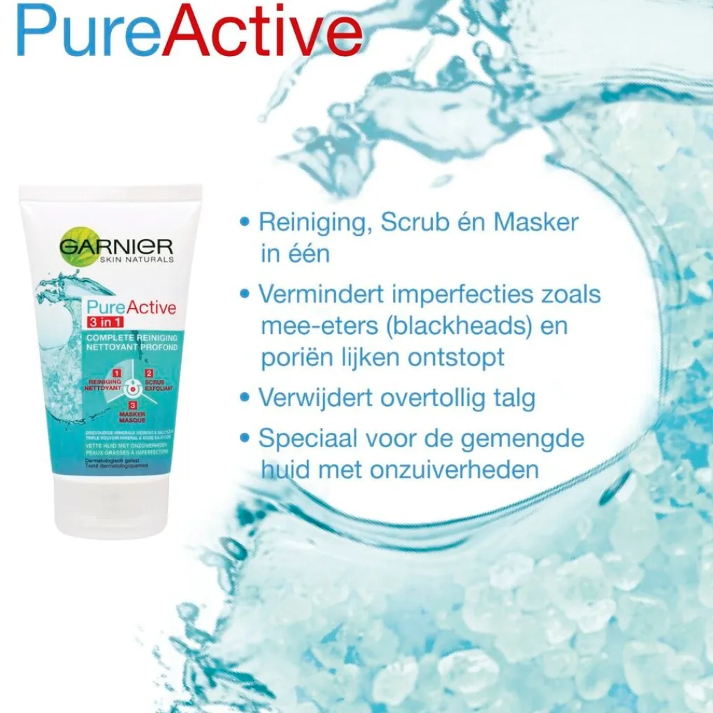Garnier Skin Naturals Gezichtsreiniging>Garnier Pure Active Anti-Puistjes 3-in-1 Klei