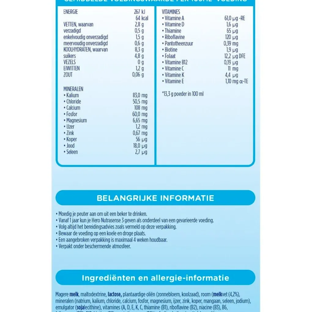 Hero Flesvoeding>12+M Nutrasense Classic 3 Opvolgmelk