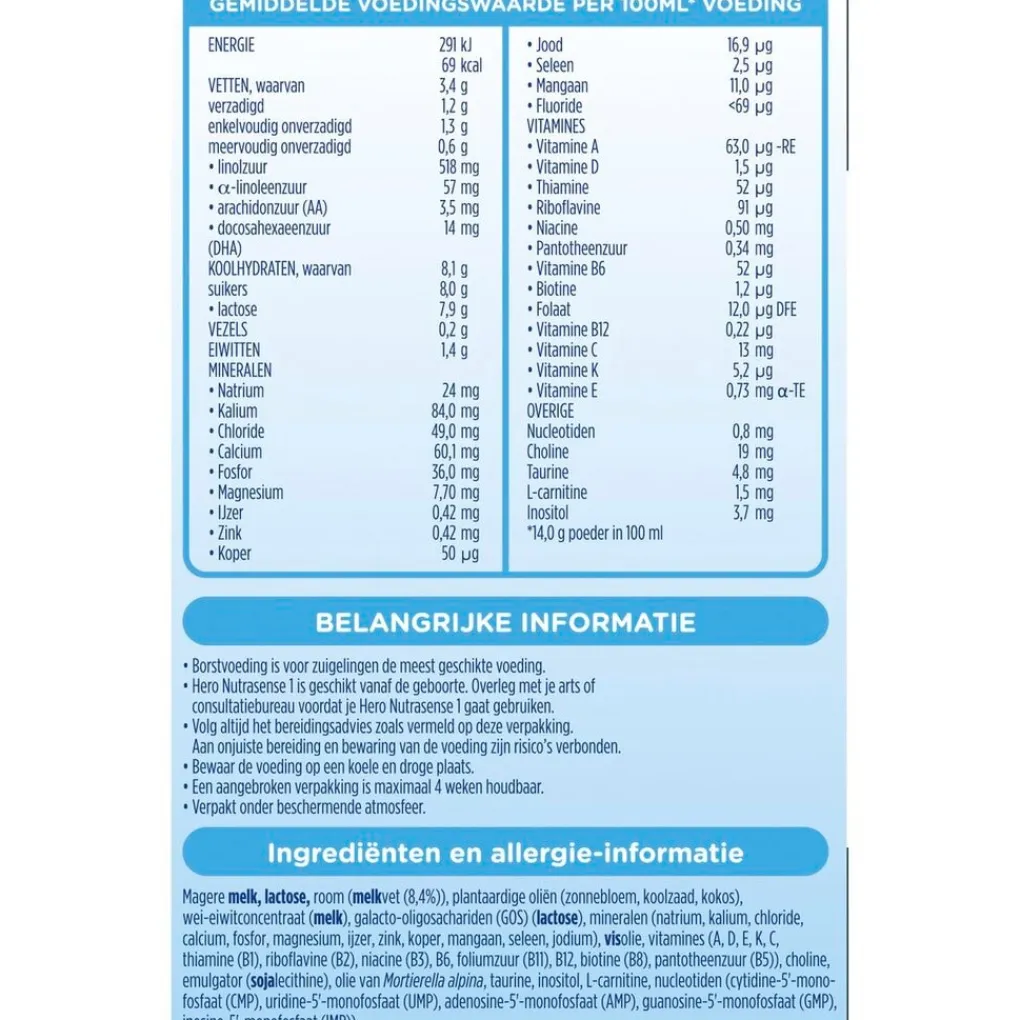 Hero Zuigelingenvoeding>0+M Nutrasense Classic 1 Zuigelingenmelk