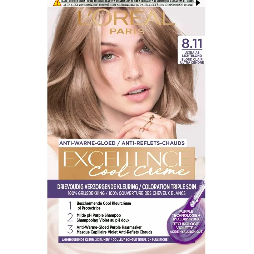 Excellence Haarverf>L'Oréal Paris Cool Crème 8.11 Ultra Licht Asblond Permanente Haarkleuring